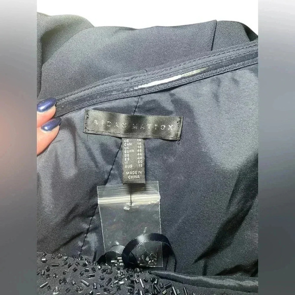 Aidan Mattox One Shoulder Beaded Navy Gown Size 14 NWT - Picture 3 of 8